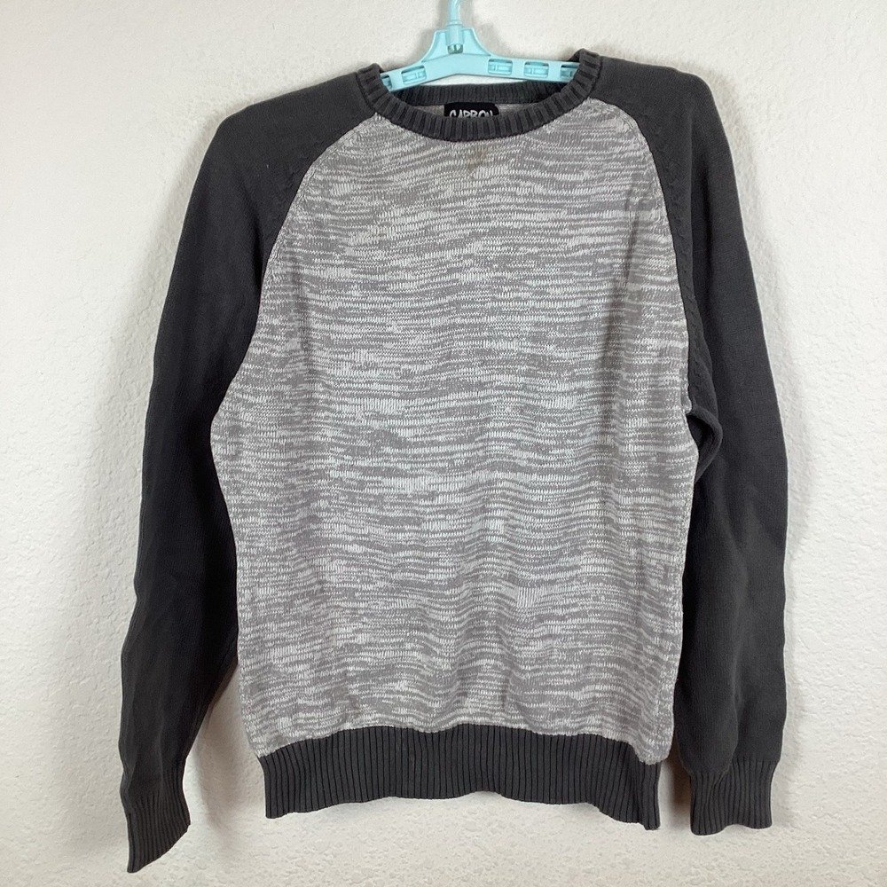 Carbon Mens Sweater Sz L Large Long Sleeve Pullover Solid Gray 3 Stains Good